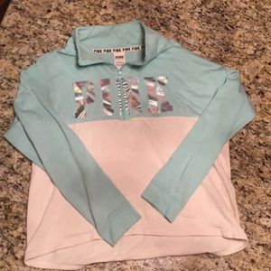 VS Pink L Long Sleeve Quarter Zip Sweatshirt